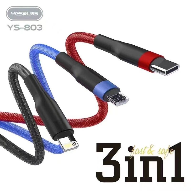 کابل شارژ فست  USB به microUSB / TYPE-C / لایتنینگ مدل YES Plus YS-803 gallery0
