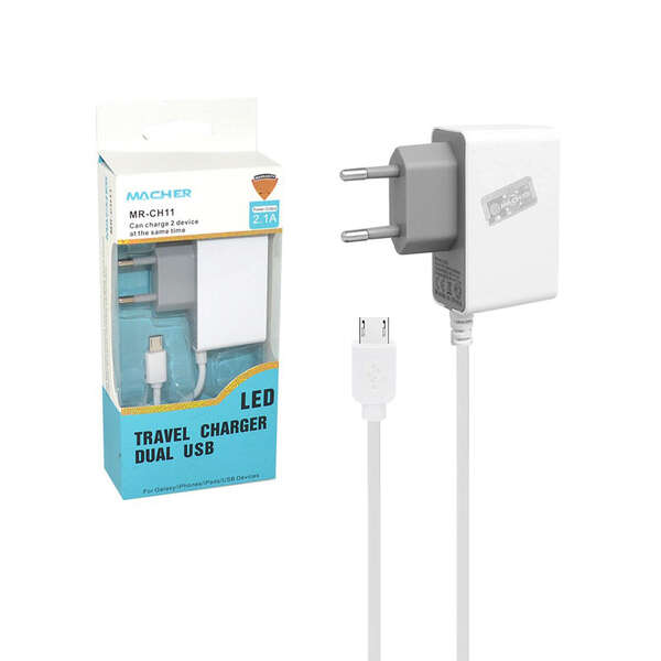شارژر دیواری مچر مدل MR CH11 همراه با کابل چسبیده Micro-USB