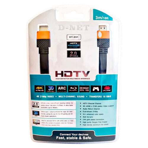 کابل HDMI دی نت 3 متری 4K فلت مدل HDTV 2.0 4K Cable D-Net DT 991