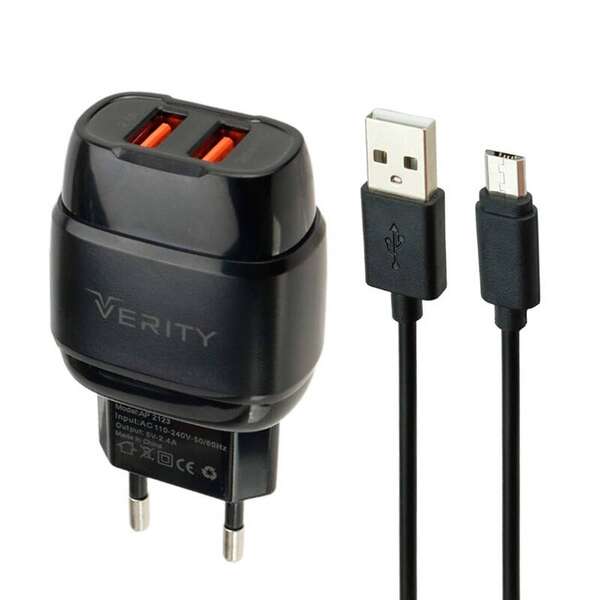 شارژر دیواری وریتی مدل AP2123 همراه با کابل شارژ Micro-Usb